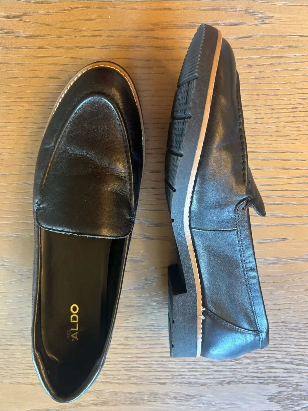 NWOT ALDO Women's Black Leather Slip-On Loafers